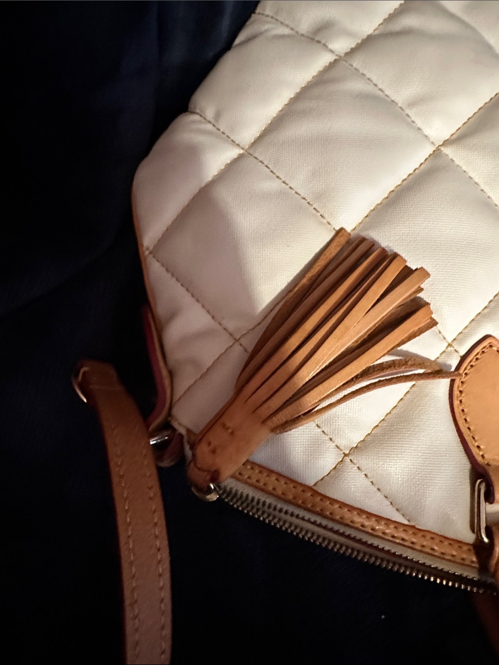 Dooney & Bourke Cream Quilted Leather Tote with Tan Trim - Picture 11 of 11